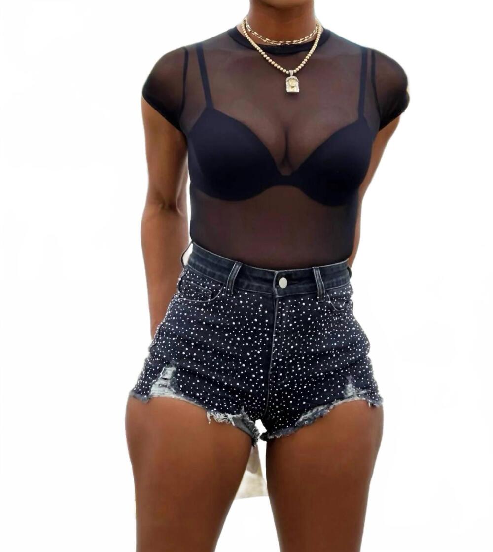 NEW HOT & DELICIOUS talk about it studded denim shorts in black